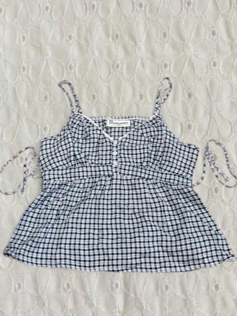 vintage Y2K No Boundaries tie back blue + white plaid cami top